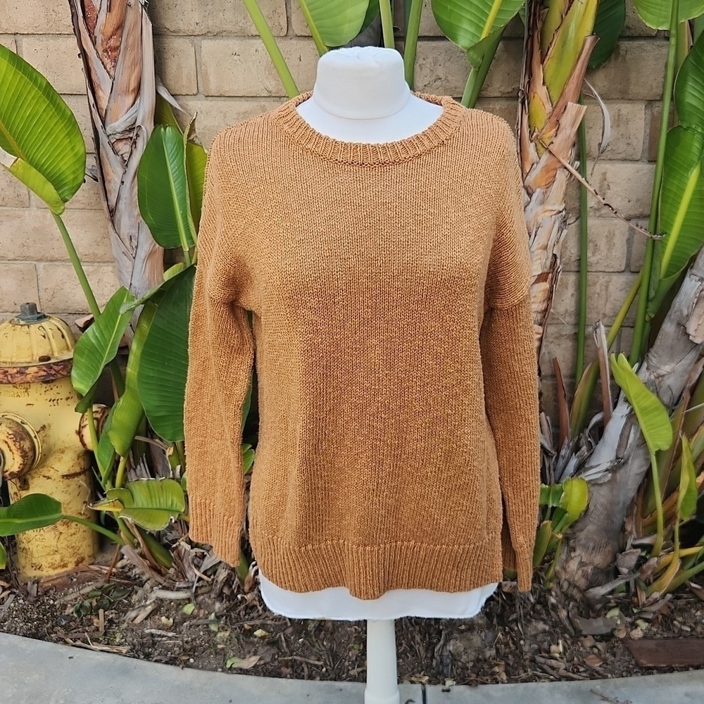 Jenni Kayne Cruise Cocoon Crewneck Sweater Camel Brow Oversized Extra Small